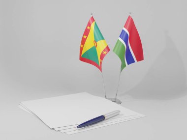 Gambiya - Grenada Anlaşması Bayrakları, Beyaz Arkaplan - 3D Render