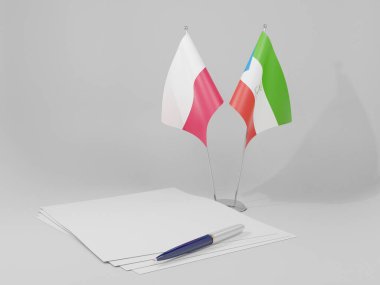 Ekvator Ginesi - Polonya Anlaşması Bayrakları, Beyaz Arkaplan - 3D Render