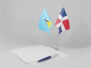 Dominik Cumhuriyeti - Saint Lucia Anlaşması Bayrakları, Beyaz Arkaplan - 3D Render