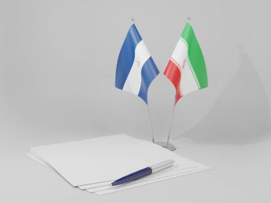 İran - Nikaragua Anlaşması Bayrakları, Beyaz Arkaplan - 3D Render