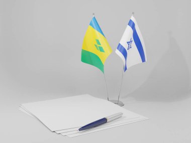 İsrail - Saint Vincent ve Grenadines Anlaşması Bayrakları, Beyaz Arkaplan - 3D Yapılandırma