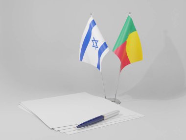 Benin - İsrail Anlaşması Bayrakları, Beyaz Arkaplan - 3D Hazırlama