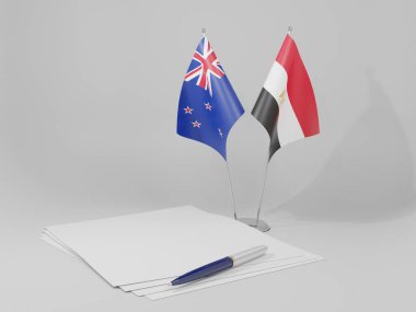 Mısır - Yeni Zelanda Anlaşması Bayrakları, Beyaz Arkaplan - 3D Render