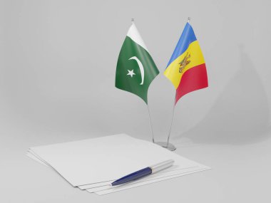 Moldova - Pakistan Anlaşması Bayrakları, Beyaz Arkaplan - 3D Hazırlama