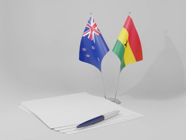 Gana - Yeni Zelanda Anlaşması Bayrakları, Beyaz Arkaplan - 3D Render