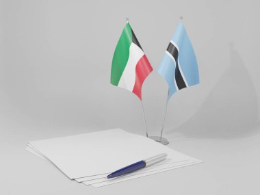Botswana - Kuveyt Anlaşması Bayrakları, Beyaz Arkaplan - 3D Render
