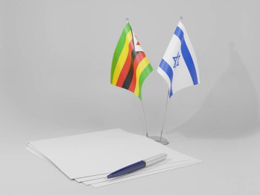 İsrail - Zimbabve Anlaşması Bayrakları, Beyaz Arkaplan - 3D Render