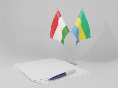 Gabon - Tacikistan Anlaşması Bayrakları, Beyaz Arkaplan - 3D Render