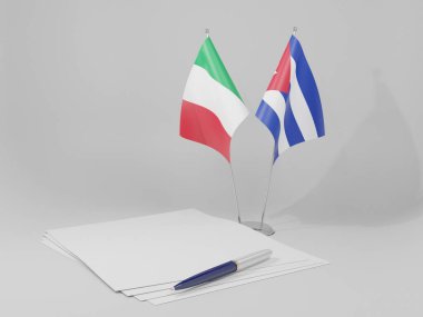 Küba - İtalya Anlaşması Bayrakları, Beyaz Arkaplan - 3D Hazırlama