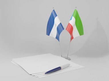 Ekvator Ginesi - Nikaragua Anlaşması Bayrakları, Beyaz Arkaplan - 3D Render