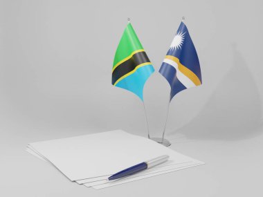 Marshall Islands - Tanzania Agreement Flags, White Background - 3D Render clipart