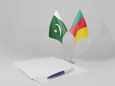 Kamerun - Pakistan Anlaşması Bayrakları, Beyaz Arkaplan - 3D Hazırlama