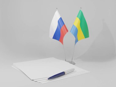 Gabon - Rusya Anlaşması Bayrakları, Beyaz Arkaplan - 3D Hazırlama