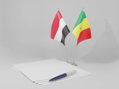 Senegal - Yemen Anlaşması Bayrakları, Beyaz Arkaplan - 3D Yapılandırma