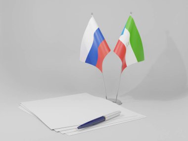 Ekvator Ginesi - Rusya Anlaşması Bayrakları, Beyaz Arkaplan - 3D Render