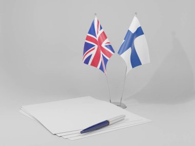 Finlandiya - Birleşik Krallık Anlaşması Bayrakları, Beyaz Arkaplan - 3D Hazırlama