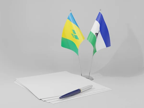 Lesotho Saint Vincent Grenadines Agreement Flags White Background Render — Stock Photo, Image