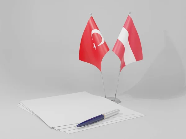 Austria Bandiere Dell Accordo Turchia Sfondo Bianco Render — Foto Stock