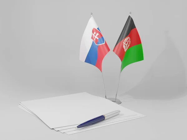 Afganistán Banderas Del Acuerdo Eslovaquia Fondo Blanco Render —  Fotos de Stock