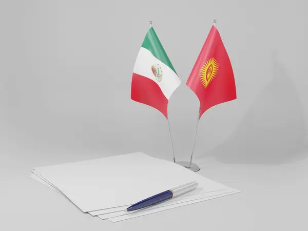 Quirguistão Acordos México Bandeiras Fundo Branco Render — Fotografia de Stock