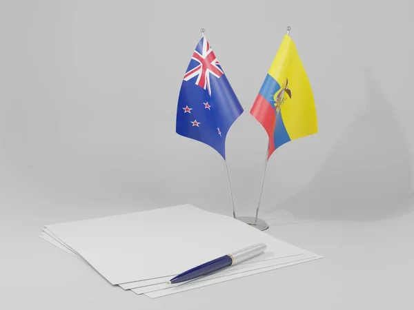Εκουαδόρ Νέα Ζηλανδία Συμφωνία Σημαίες Λευκό Φόντο Render — Φωτογραφία Αρχείου