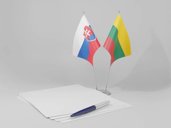 Litvánia Szlovákia Megállapodás Zászlók Fehér Háttér Render — Stock Fotó