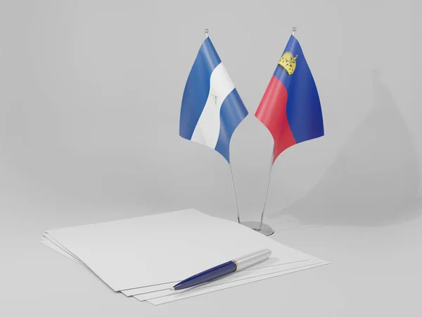 Liechtenstein Nicaraguaavtalets Flaggor Vit Bakgrund Render — Stockfoto