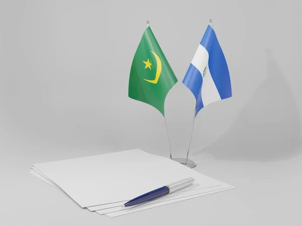 萨尔瓦多 毛里塔尼亚协定旗帜 白色背景 3D渲染 — 图库照片
