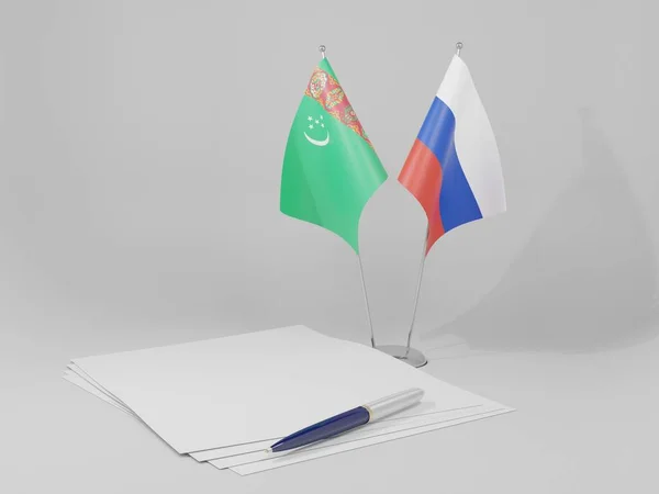 Russia Turkmenistan Agreement Flags White Background Render — Stock Photo, Image