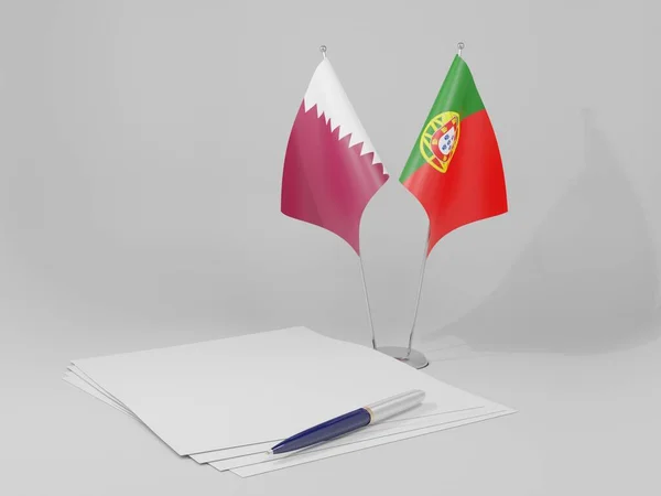 Portugal Overeenkomst Van Qatar Vlaggen Witte Achtergrond Render — Stockfoto