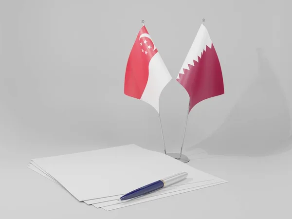 Qatar Drapeaux Accord Singapour Fond Blanc Render — Photo