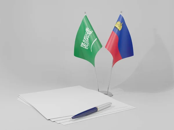Liechtenstein Saudi Arabia Agreement Flags White Background Render — Stock Photo, Image