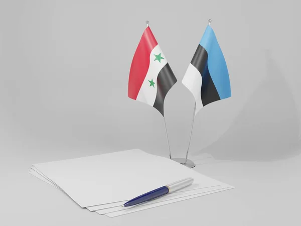 Estonia Banderas Del Acuerdo Siria Fondo Blanco Render — Foto de Stock