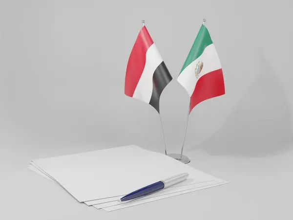 Σημαίες Συμφωνίας Μεξικού Υεμένης Λευκό Φόντο Render — Φωτογραφία Αρχείου