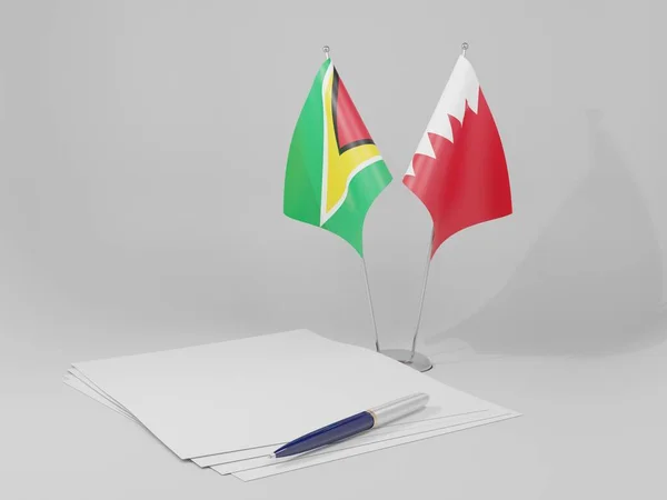Bahreïn Drapeaux Accord Guyana Fond Blanc Render — Photo