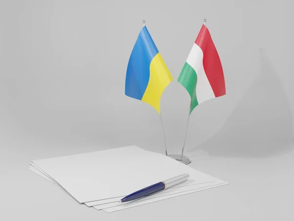 Hungary Ukraine Agreement Flags White Background Render — Stock Photo, Image