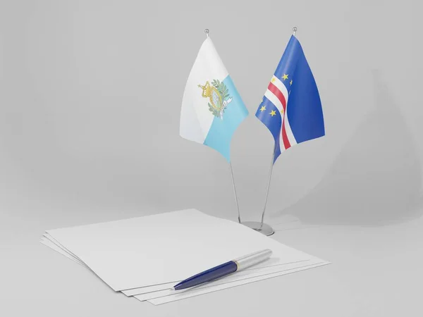 Kap Verde San Marino Abkommen Flaggen Weißer Hintergrund Render — Stockfoto