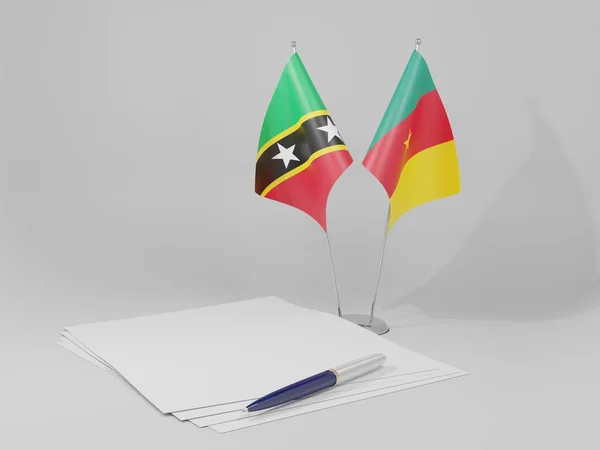 Cameroon Saint Kitts Nevis Agreement Flags White Background Render — 스톡 사진