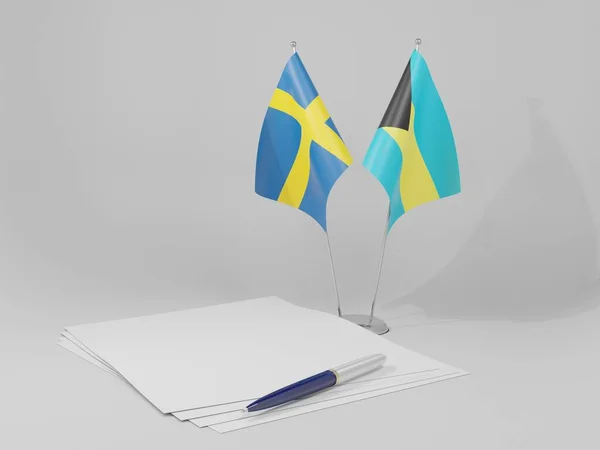 Bahamy Szwecja Flagi Porozumienia Białe Tło Render — Zdjęcie stockowe