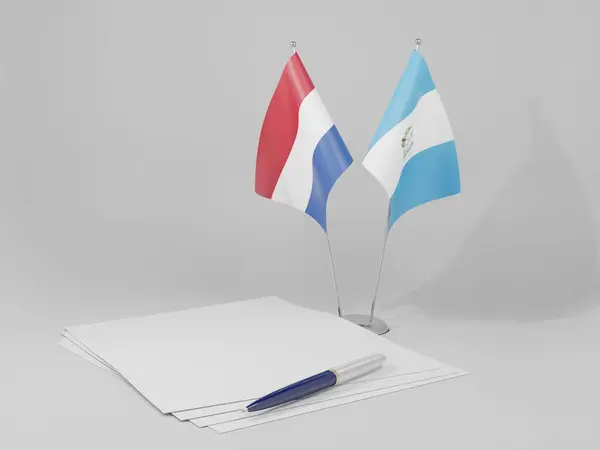 Gwatemala Holandia Flagi Umowy Białe Tło Render — Zdjęcie stockowe