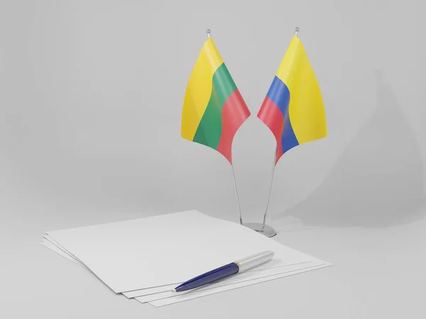 Banderas Del Acuerdo Colombia Lituania Fondo Blanco Render —  Fotos de Stock