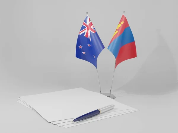 Μογγολία Σημαίες Της Συμφωνίας Της Νέας Ζηλανδίας Λευκό Φόντο Render — Φωτογραφία Αρχείου