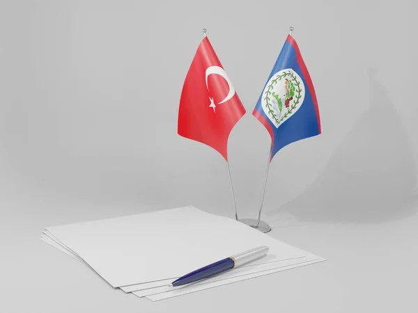 Drapeaux Accord Belize Turquie Fond Blanc Render — Photo