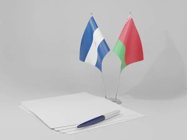 白俄罗斯 尼加拉瓜协定旗帜 白色背景 3D渲染 — 图库照片