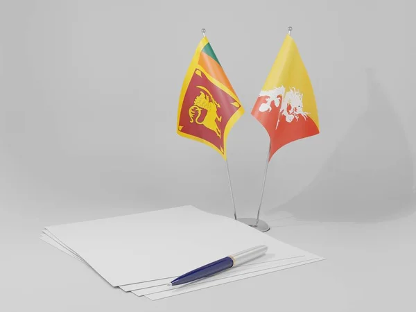 Bhutan Sri Lanka Agreement Flags White Background Render — стокове фото