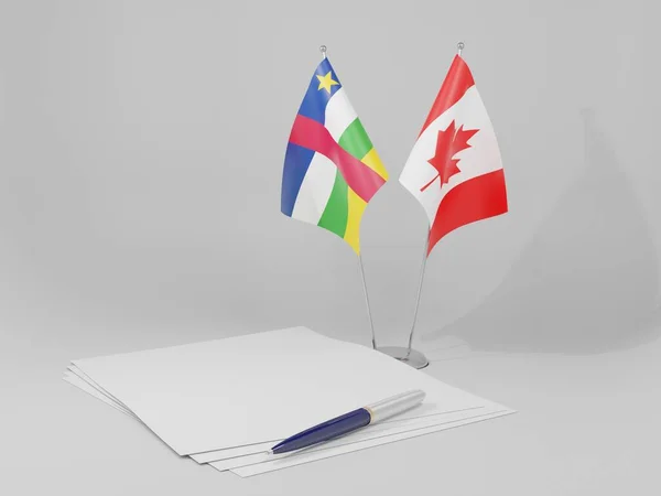 Kanada Centralafrikanska Republiken Avtal Flaggor Vit Bakgrund Render — Stockfoto