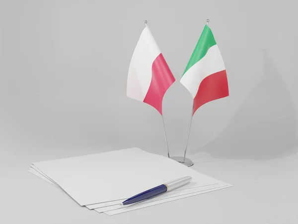 Itália Acordo Polônia Bandeiras Fundo Branco Render — Fotografia de Stock