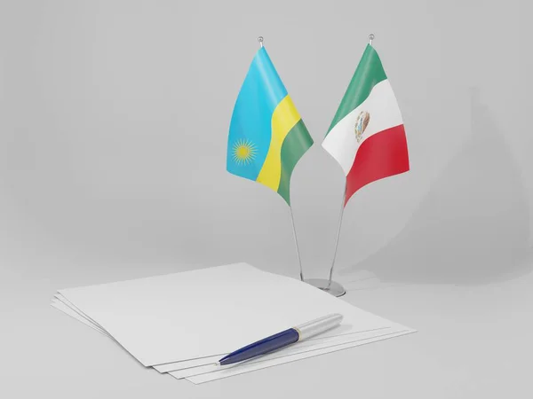 México Acordos Ruanda Bandeiras Fundo Branco Render — Fotografia de Stock