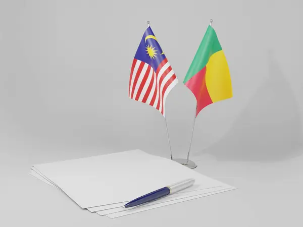 Benin Malajzia Megállapodás Zászlók Fehér Háttér Render — Stock Fotó