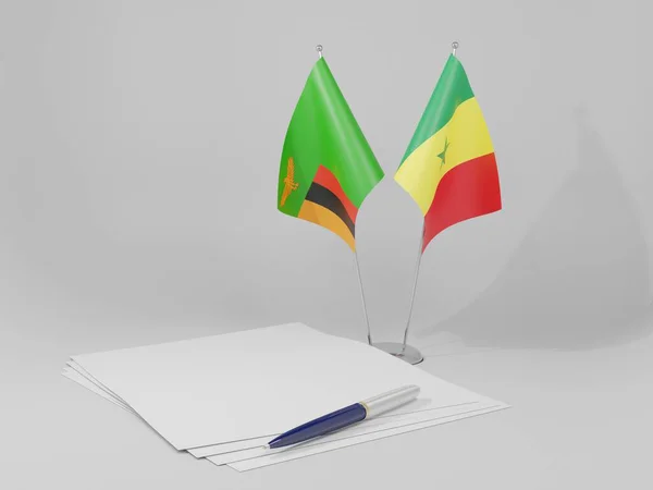 Senegal Overeenkomst Van Zambia Vlaggen Witte Achtergrond Render — Stockfoto